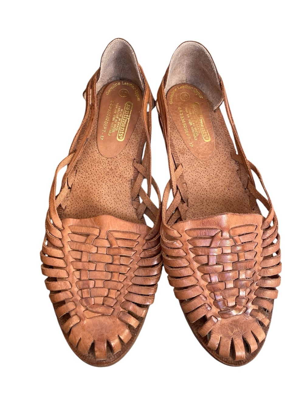 Vintage Sentiments Woven Tan Leather Huaraches Closed Toe Boho Flats